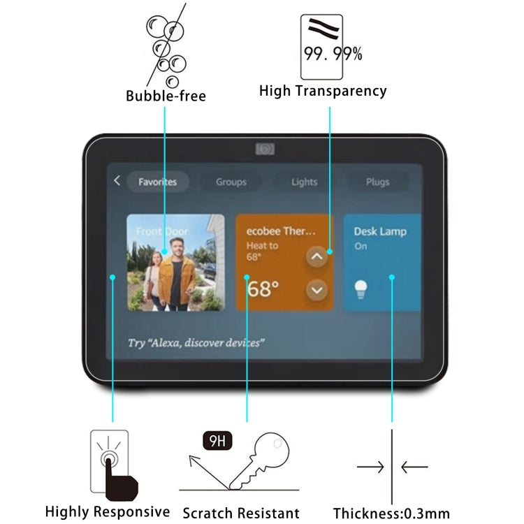 For Amazon Echo Show 8 2023 2pcs 9H 0.3mm Explosion-proof Tempered Glass Film - Other Accessories by buy2fix | Online Shopping UK | buy2fix