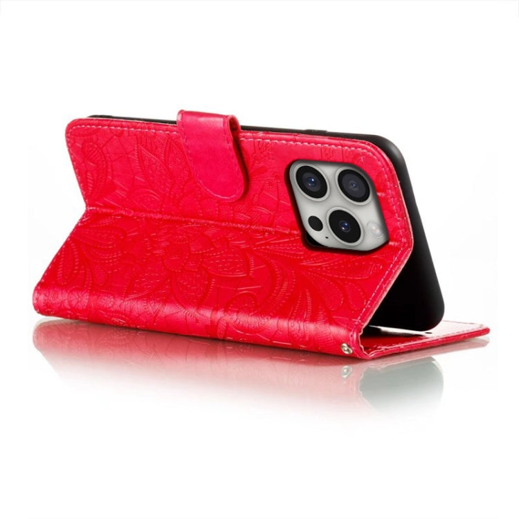 For iPhone 16 Pro Lace Flower Embossing Flip Leather Phone Case(Red) by buy2fix