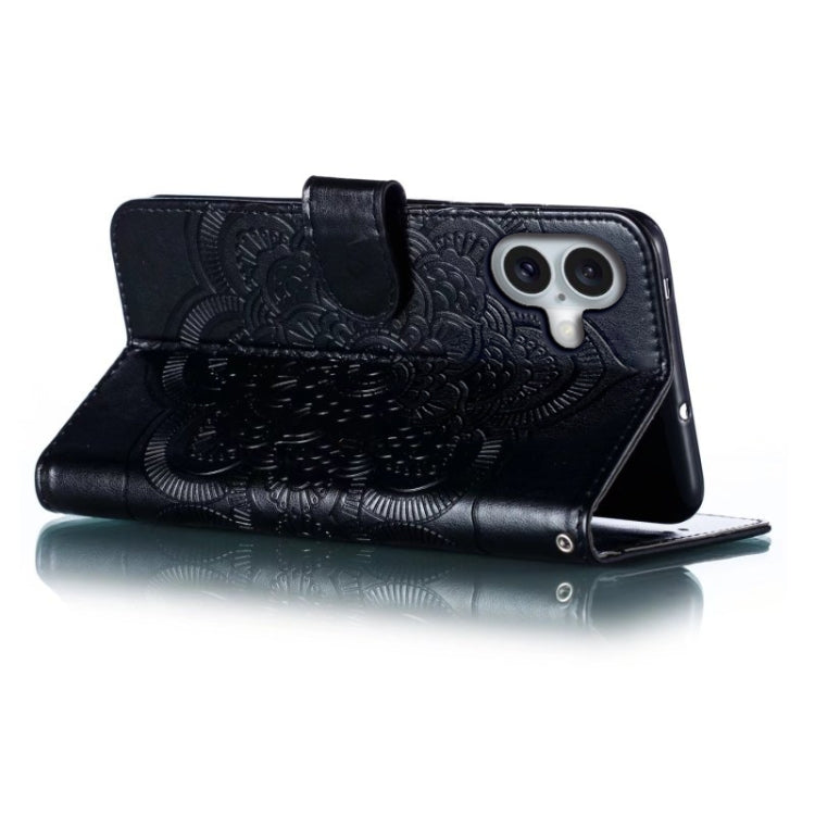 For iPhone 16 Plus Mandala Embossing Pattern Horizontal Flip Leather Phone Case(Black) by buy2fix