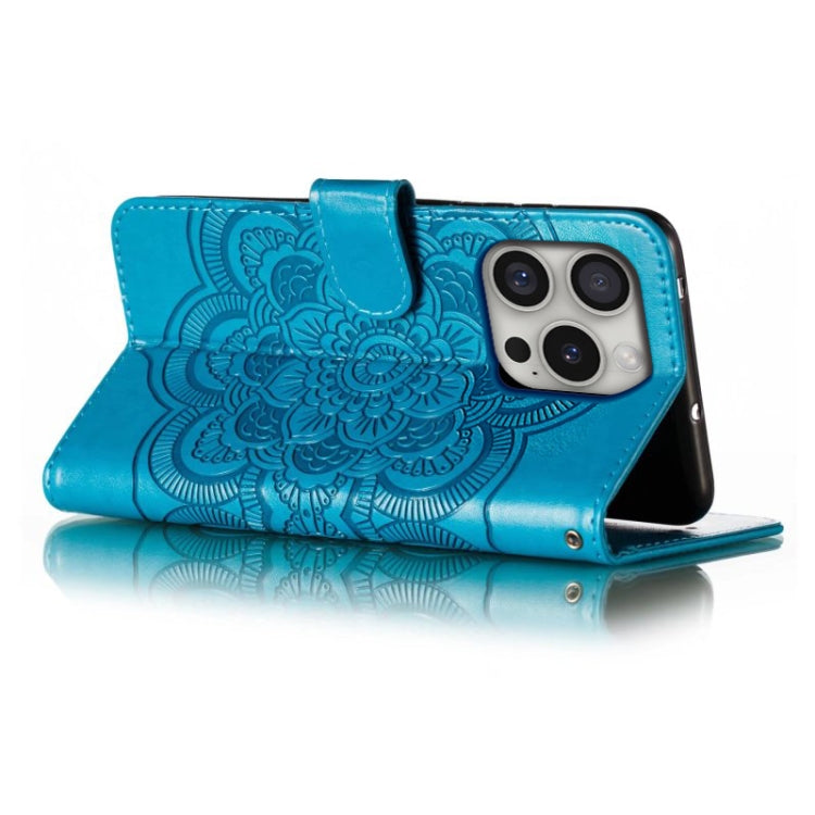 For iPhone 16 Pro Mandala Embossing Pattern Horizontal Flip Leather Phone Case(Blue) by buy2fix