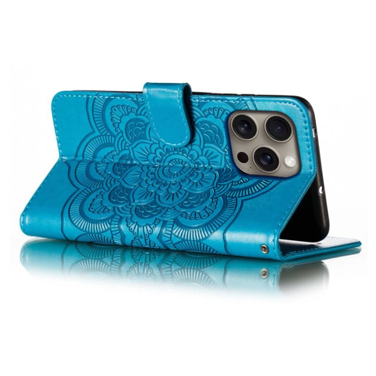 For iPhone 16 Pro Max Mandala Embossing Pattern Horizontal Flip Leather Phone Case(Blue) by buy2fix