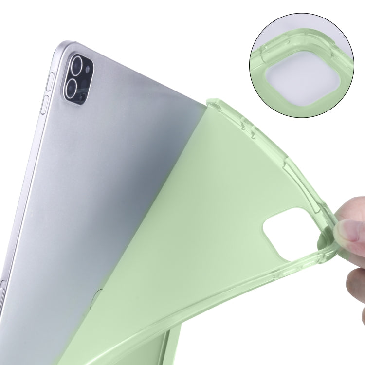 For iPad Air 13 2025 / 2024 / iPad Pro 12.9 (2020) / iPad Pro 12.9(2018) 3-folding Horizontal Flip PU Leather + Shockproof TPU Tablet Case with Holder & Pen Slot(Matcha Green) by buy2fix