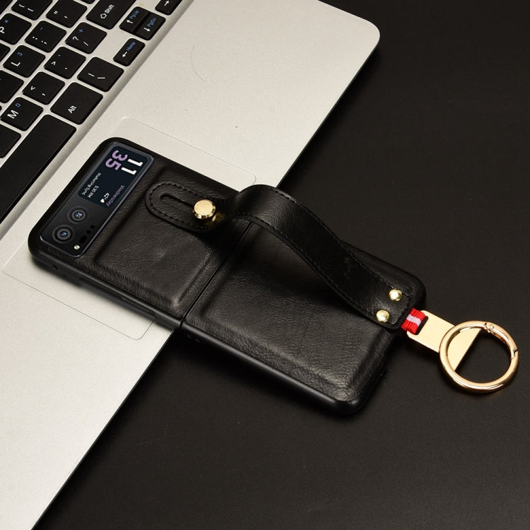 For Motorola Razr 40 Wristband Leather Back Phone Case(Black) by buy2fix