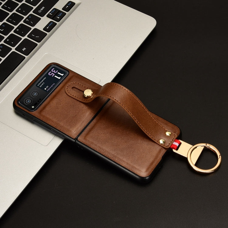 For Motorola Razr 40 Wristband Leather Back Phone Case(Brown) by buy2fix