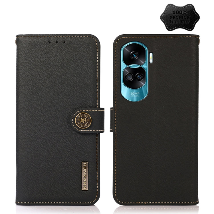 For Honor X50i 5G/90 Lite KHAZNEH Custer Genuine Leather RFID Phone Case(Black) - Honor Cases by buy2fix | Online Shopping UK | buy2fix