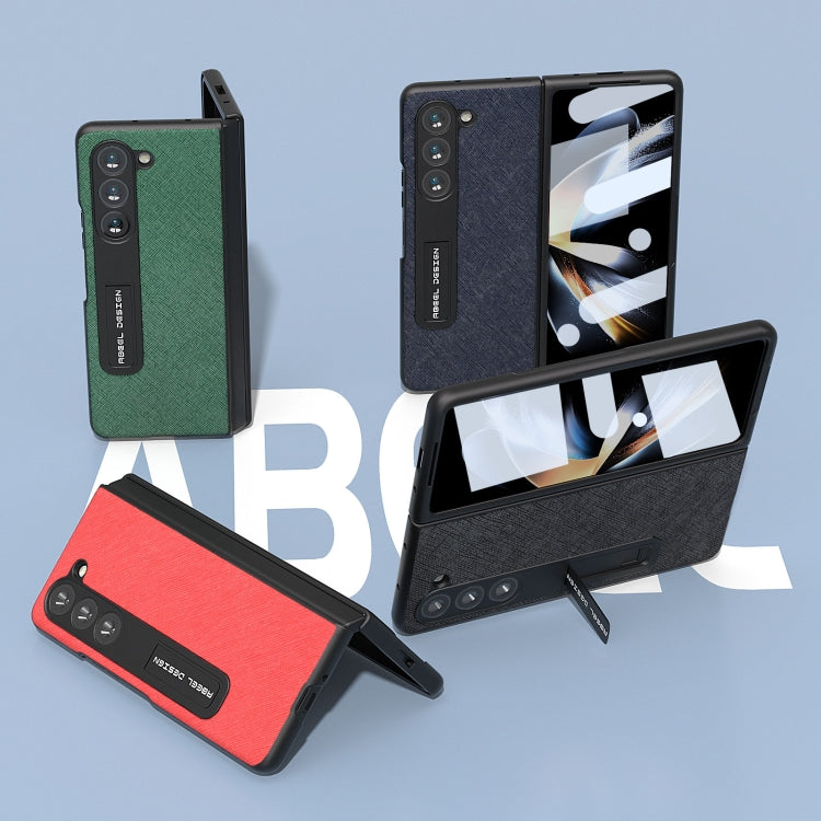 For Samsung Galaxy Z Fold5 ABEEL Integrated Cross Texture Genuine Leather Phone Case with Holder(Red) - Galaxy Z Fold5 Cases by buy2fix | Online Shopping UK | buy2fix