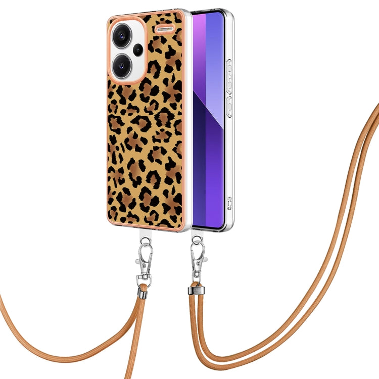 For Xiaomi Redmi Note 13 Pro+ 5G Electroplating Dual-side IMD Phone Case with Lanyard(Leopard Print) - Xiaomi Cases by buy2fix | Online Shopping UK | buy2fix