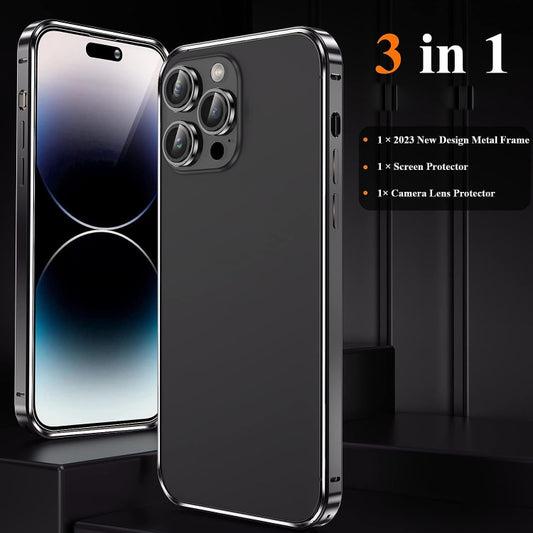 For iPhone 14 Pro Max 3 in 1 Ultra-thin Metal Frame + Lens + Film Phone Protection Set(Black) - iPhone 14 Pro Max Cases by buy2fix | Online Shopping UK | buy2fix