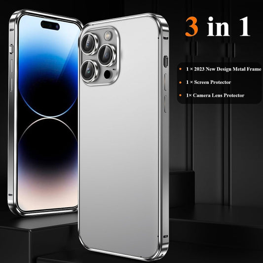 For iPhone 14 Pro Max 3 in 1 Ultra-thin Metal Frame + Lens + Film Phone Protection Set(Silver) - iPhone 14 Pro Max Cases by buy2fix | Online Shopping UK | buy2fix