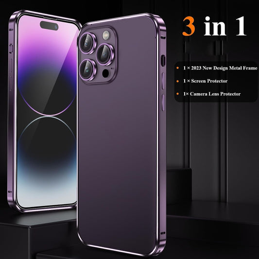 For iPhone 14 Pro 3 in 1 Ultra-thin Metal Frame + Lens + Film Phone Protection Set(Purple) - iPhone 14 Pro Cases by buy2fix | Online Shopping UK | buy2fix