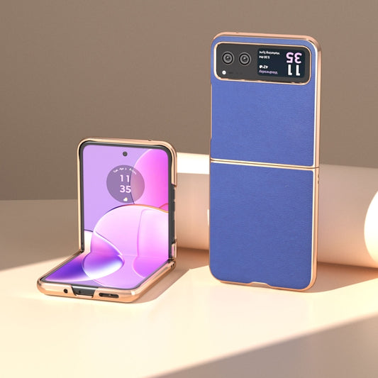 For Motorola Razr 40 Nano Electroplating Haze Texture PU Phone Case(Dark Blue) by buy2fix