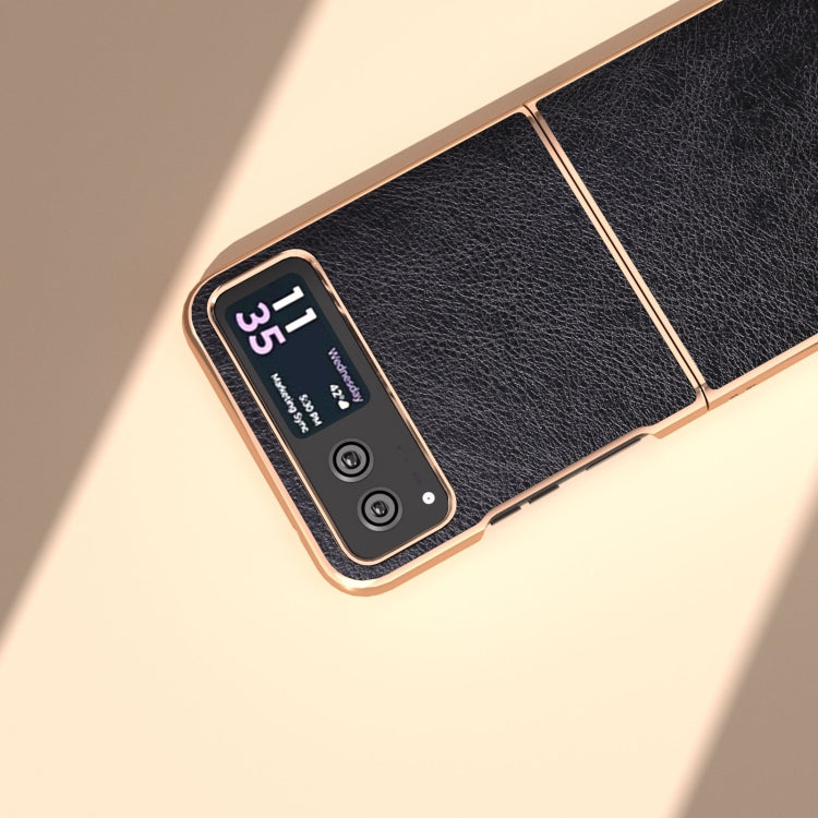 For Motorola Razr 40 Nano Electroplating Dual Color Lichi Texture PU Phone Case(Black) by buy2fix