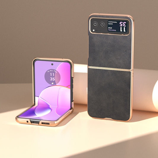 For Motorola Razr 40 Nano Electroplating Dual Color Cowhide Texture Protective Phone Case(Black) by buy2fix