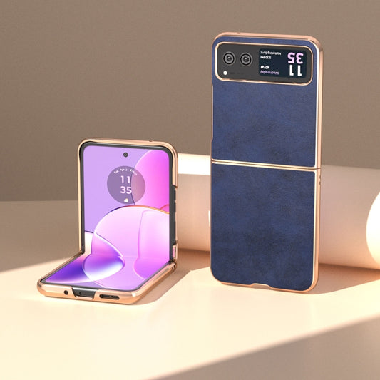 For Motorola Razr 40 Nano Electroplating Dual Color Cowhide Texture Protective Phone Case(Blue) by buy2fix