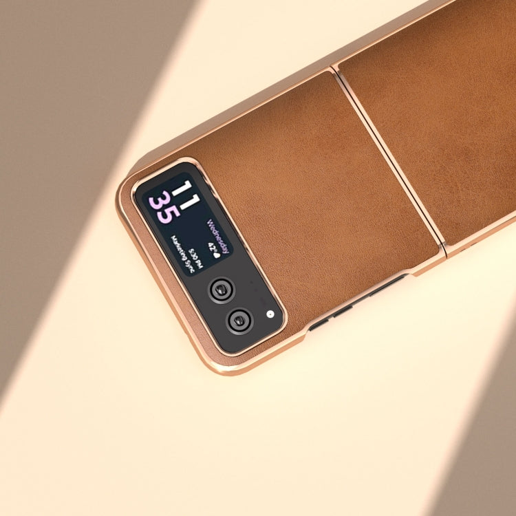 For Motorola Razr 40 Nano Electroplating Dual Color Cowhide Texture Protective Phone Case(Brown) by buy2fix