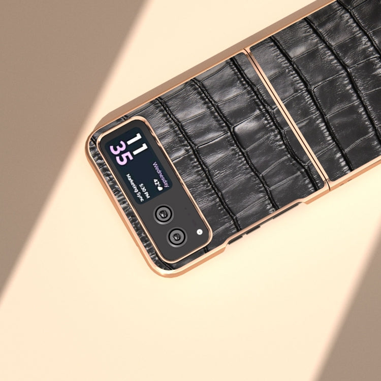 For Motorola Razr 40 Crocodile Texture Genuine Leather Electroplating Phone Case(Black) by buy2fix