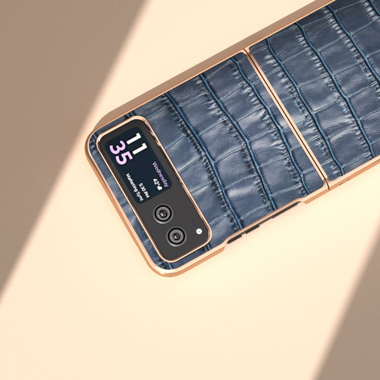 For Motorola Razr 40 Crocodile Texture Genuine Leather Electroplating Phone Case(Blue) by buy2fix