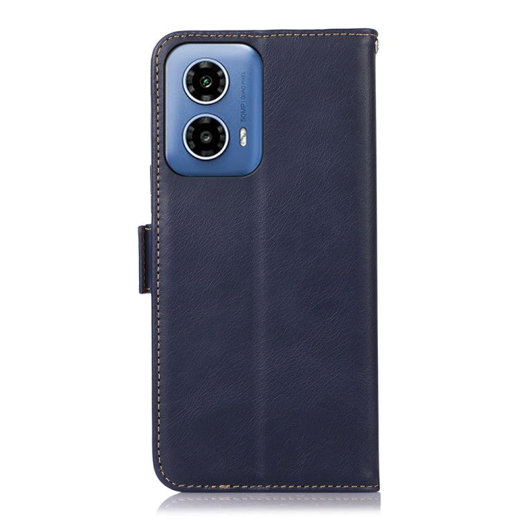 For Motorola Moto G34 Magnetic Crazy Horse Texture Genuine Leather Phone Case(Blue) - Motorola Cases by buy2fix | Online Shopping UK | buy2fix