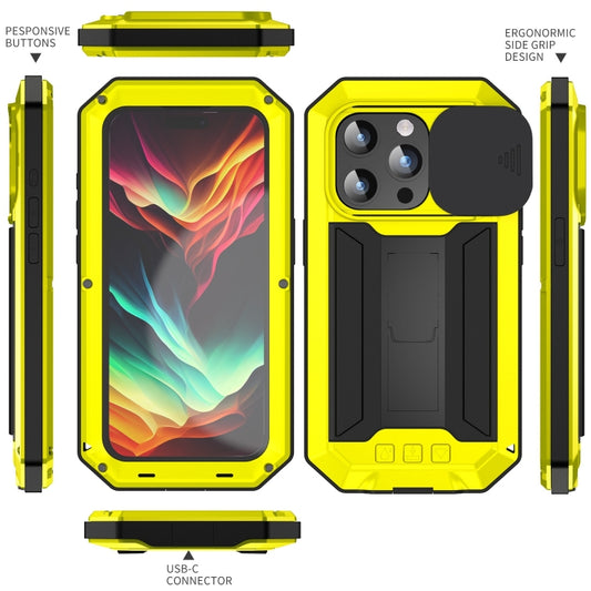 For iPhone 15 Pro Max R-JUST Sliding Camera IP54 Life Waterproof Holder Phone Case(Yellow) - iPhone 15 Pro Max Cases by R-JUST | Online Shopping UK | buy2fix