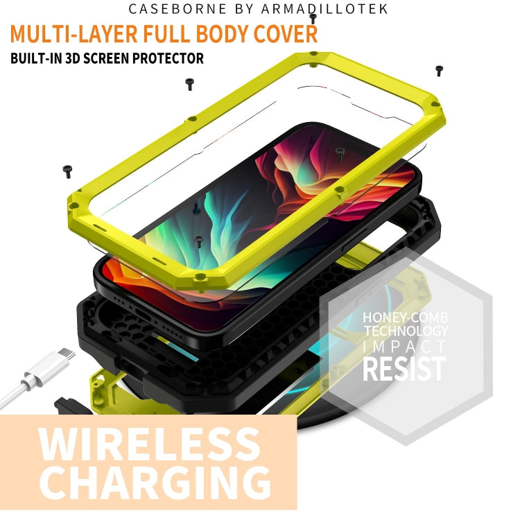 For iPhone 15 Pro Max R-JUST Sliding Camera IP54 Life Waterproof Holder Phone Case(Yellow) - iPhone 15 Pro Max Cases by R-JUST | Online Shopping UK | buy2fix