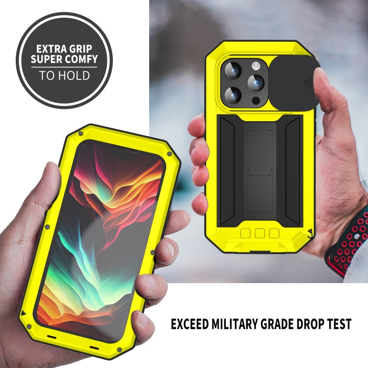 For iPhone 15 Pro Max R-JUST Sliding Camera IP54 Life Waterproof Holder Phone Case(Yellow) - iPhone 15 Pro Max Cases by R-JUST | Online Shopping UK | buy2fix