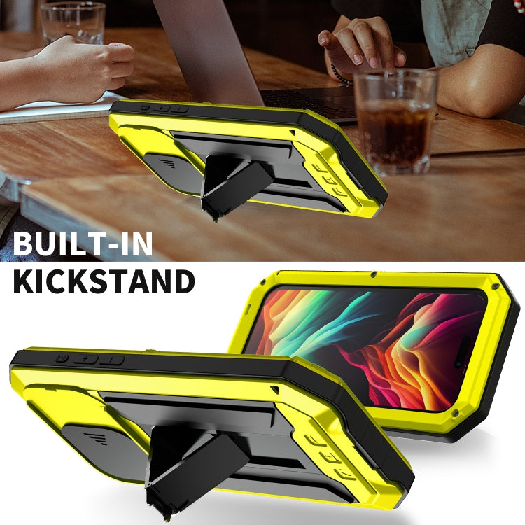 For iPhone 15 Pro Max R-JUST Sliding Camera IP54 Life Waterproof Holder Phone Case(Yellow) - iPhone 15 Pro Max Cases by R-JUST | Online Shopping UK | buy2fix