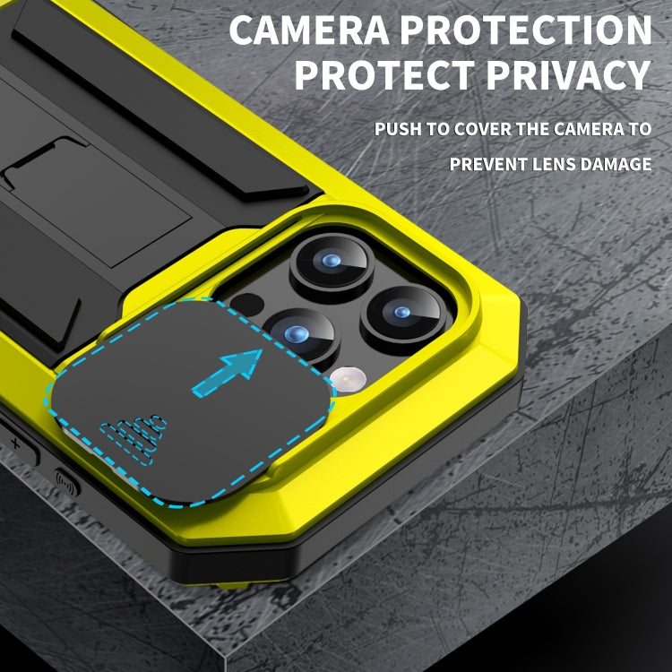 For iPhone 15 Pro Max R-JUST Sliding Camera IP54 Life Waterproof Holder Phone Case(Yellow) - iPhone 15 Pro Max Cases by R-JUST | Online Shopping UK | buy2fix