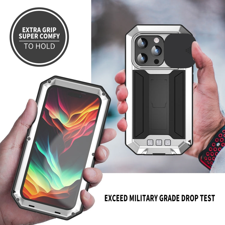 For iPhone 15 Pro Max R-JUST Sliding Camera IP54 Life Waterproof Holder Phone Case(Silver) - iPhone 15 Pro Max Cases by R-JUST | Online Shopping UK | buy2fix