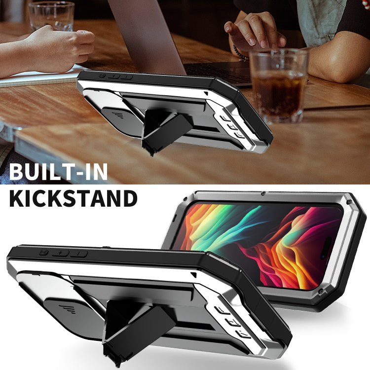 For iPhone 15 Pro Max R-JUST Sliding Camera IP54 Life Waterproof Holder Phone Case(Silver) - iPhone 15 Pro Max Cases by R-JUST | Online Shopping UK | buy2fix