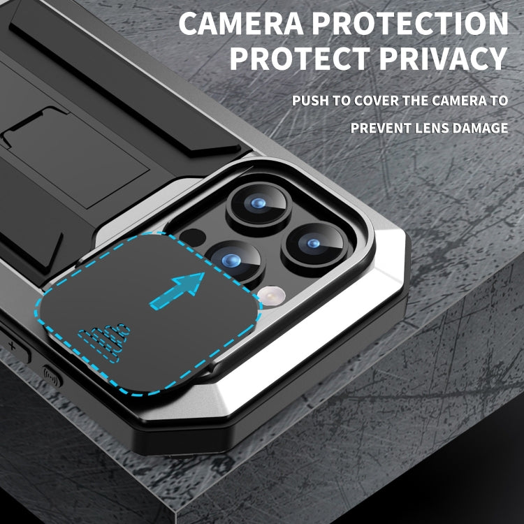 For iPhone 15 Pro Max R-JUST Sliding Camera IP54 Life Waterproof Holder Phone Case(Silver) - iPhone 15 Pro Max Cases by R-JUST | Online Shopping UK | buy2fix