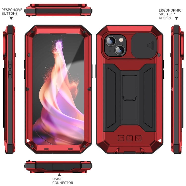 For iPhone 15 Plus R-JUST Sliding Camera IP54 Life Waterproof Holder Phone Case(Red) - iPhone 15 Plus Cases by R-JUST | Online Shopping UK | buy2fix