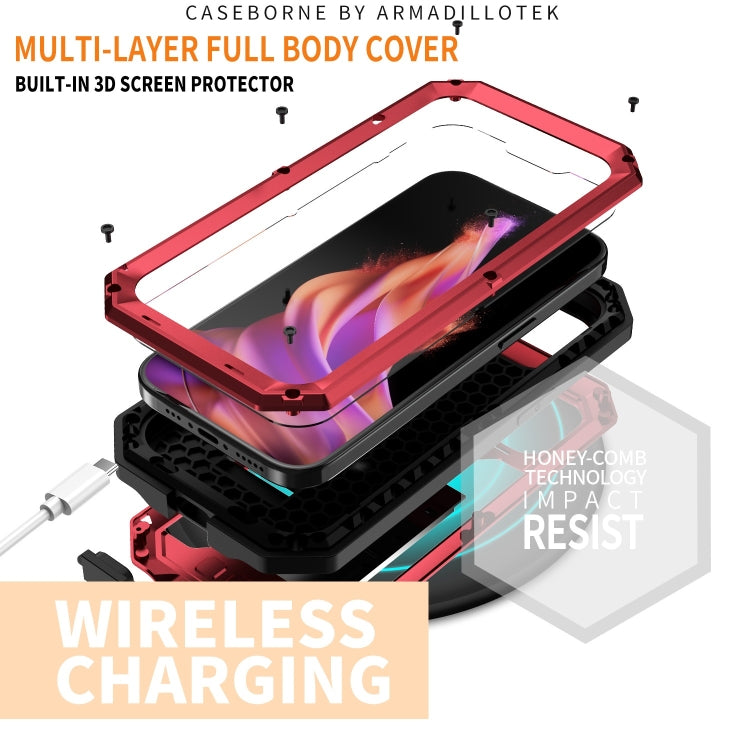 For iPhone 15 Plus R-JUST Sliding Camera IP54 Life Waterproof Holder Phone Case(Red) - iPhone 15 Plus Cases by R-JUST | Online Shopping UK | buy2fix