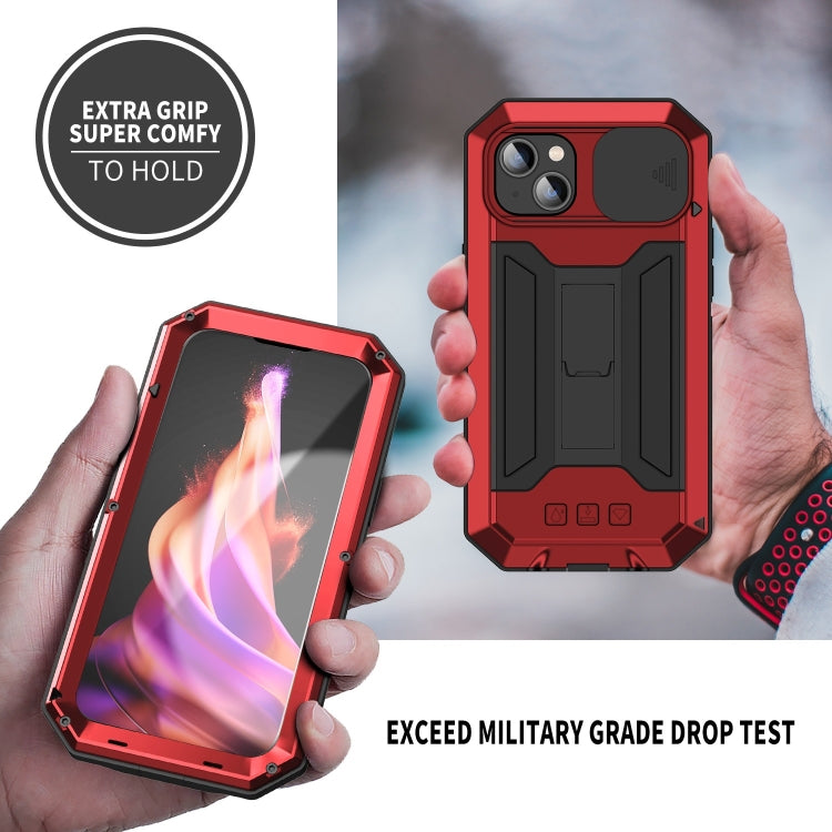 For iPhone 15 Plus R-JUST Sliding Camera IP54 Life Waterproof Holder Phone Case(Red) - iPhone 15 Plus Cases by R-JUST | Online Shopping UK | buy2fix