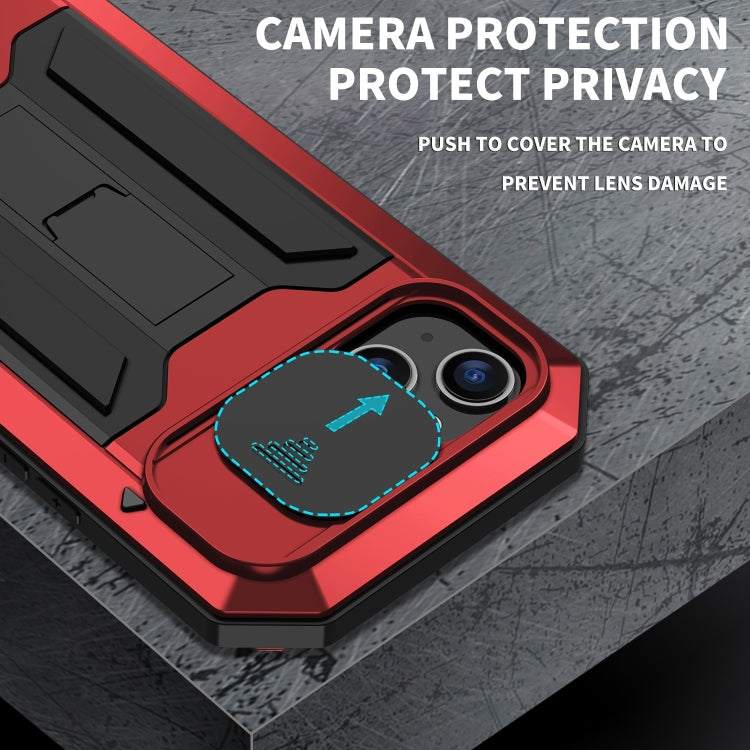 For iPhone 15 Plus R-JUST Sliding Camera IP54 Life Waterproof Holder Phone Case(Red) - iPhone 15 Plus Cases by R-JUST | Online Shopping UK | buy2fix