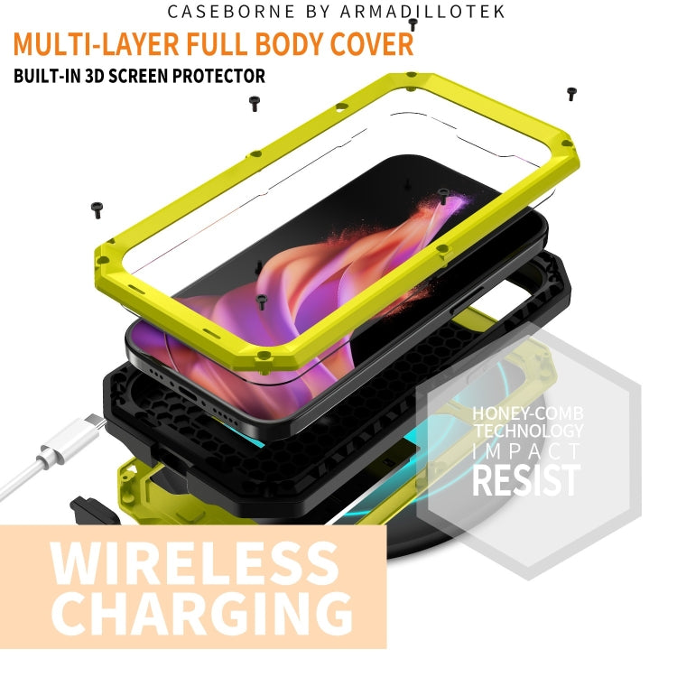 For iPhone 15 Plus R-JUST Sliding Camera IP54 Life Waterproof Holder Phone Case(Yellow) - iPhone 15 Plus Cases by R-JUST | Online Shopping UK | buy2fix