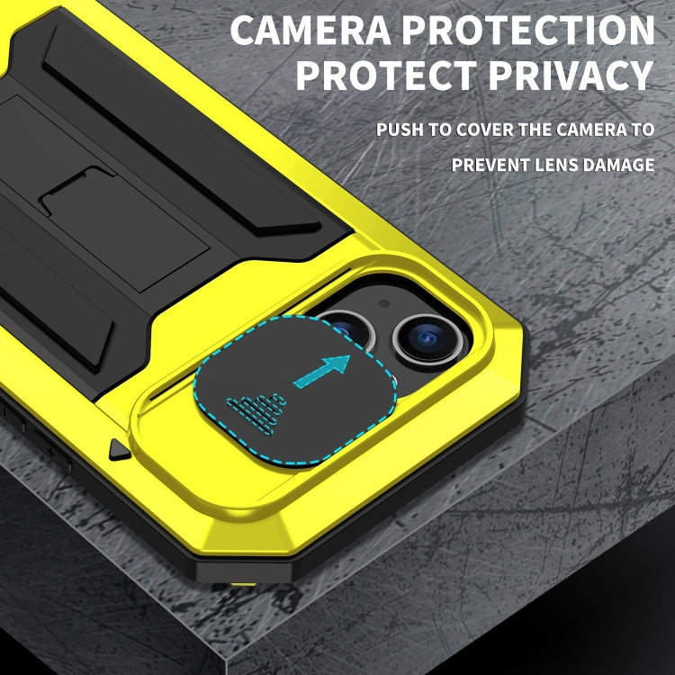 For iPhone 15 Plus R-JUST Sliding Camera IP54 Life Waterproof Holder Phone Case(Yellow) - iPhone 15 Plus Cases by R-JUST | Online Shopping UK | buy2fix