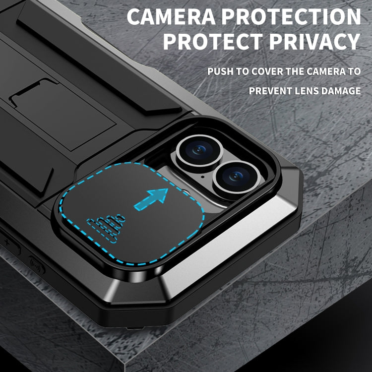 For iPhone 16 Plus R-JUST Sliding Camera IP54 Life Waterproof Holder Phone Case(Black) by R-JUST