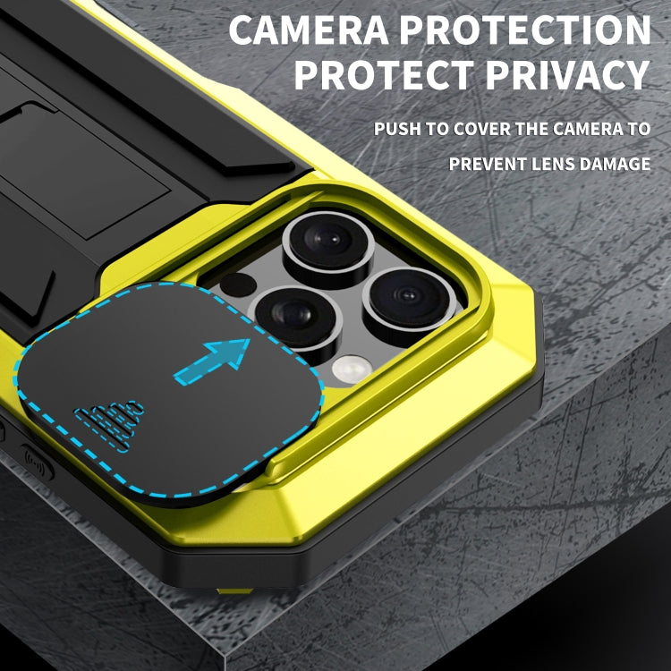 For iPhone 16 Pro R-JUST Sliding Camera IP54 Life Waterproof Holder Phone Case(Yellow) by R-JUST