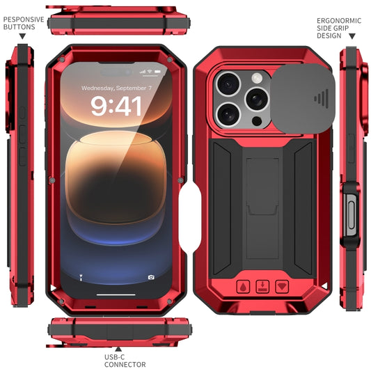 For iPhone 16 Pro Max R-JUST Sliding Camera IP54 Life Waterproof Holder Phone Case(Red) by R-JUST