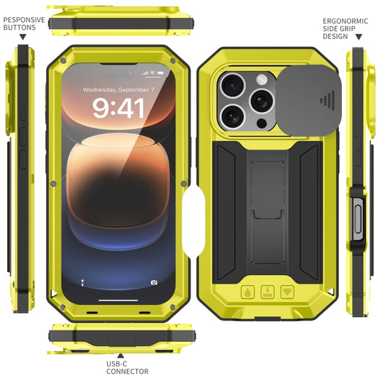 For iPhone 16 Pro Max R-JUST Sliding Camera IP54 Life Waterproof Holder Phone Case(Yellow) by R-JUST