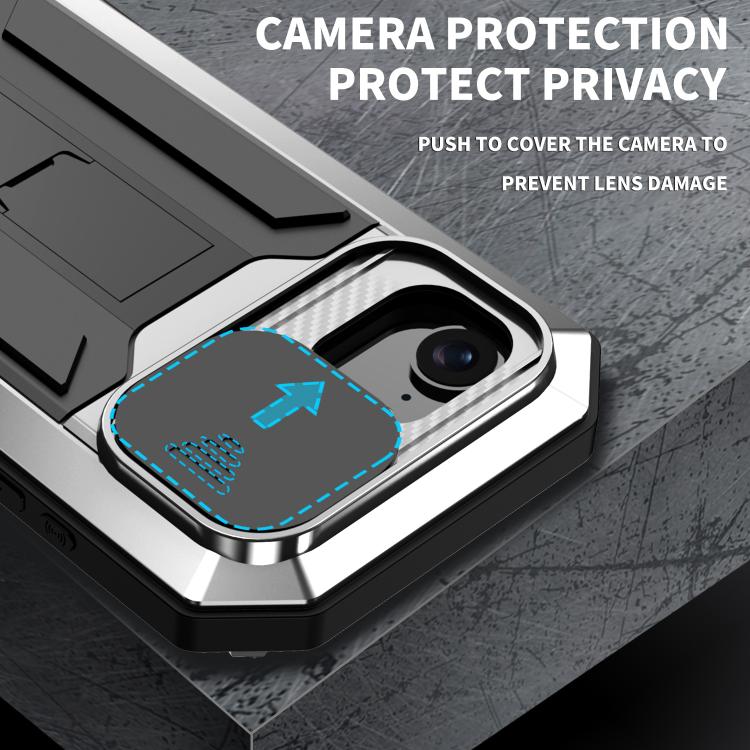 For iPhone 16e R-JUST Sliding Camera IP54 Life Waterproof Holder Phone Case(Silver) - iPhone 16e Cases by R-JUST | Online Shopping UK | buy2fix
