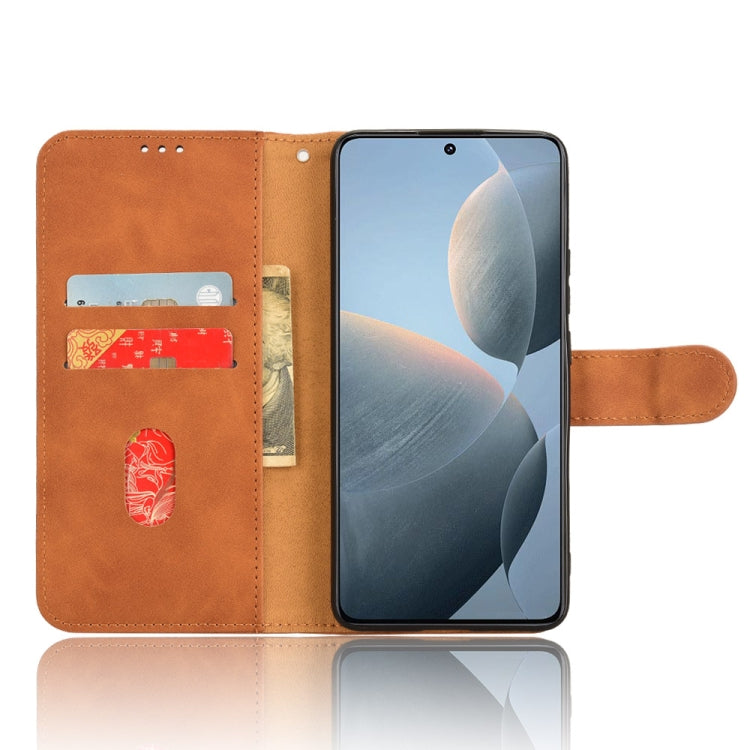 For Xiaomi Redmi K70 / K70 Pro Skin Feel Magnetic Flip Leather Phone Case(Brown) - Xiaomi Cases by buy2fix | Online Shopping UK | buy2fix