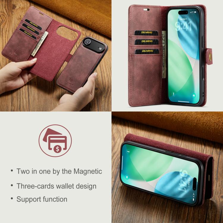 For iPhone Air DG.MING Crazy Horse Texture Detachable Magnetic Leather Phone Case(Red) - iPhone Air Cases by DG.MING | Online Shopping UK | buy2fix