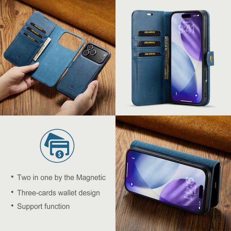 For iPhone 17 Pro DG.MING Crazy Horse Texture Detachable Magnetic Leather Phone Case(Blue) - iPhone 17 Pro Cases by DG.MING | Online Shopping UK | buy2fix