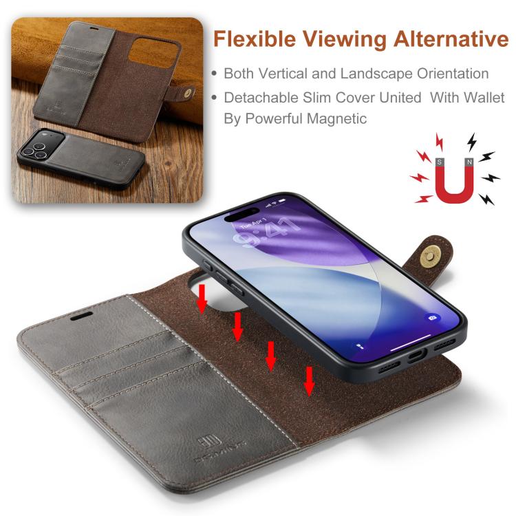 For iPhone 17 Pro Max DG.MING Crazy Horse Texture Detachable Magnetic Leather Phone Case(Grey) - iPhone 17 Pro Max Cases by DG.MING | Online Shopping UK | buy2fix