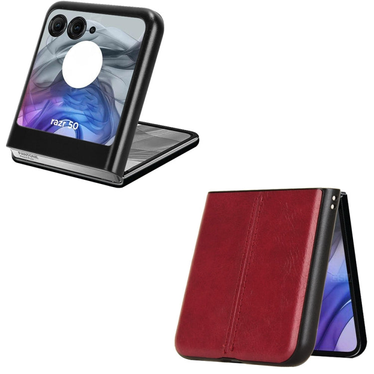 For Motorola Razr 50 Cow Pattern Sewing Back Cover Phone Case(Red) by buy2fix
