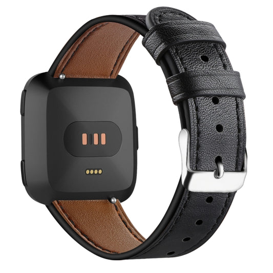 For Fitbit Versa 2 / Fitbit Versa / Fitbit Versa Lite Leather Watch Band with Round Tail Buckle(Black) by buy2fix