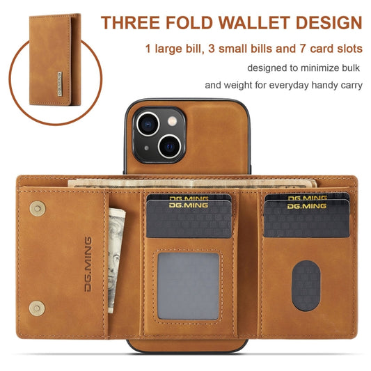 For iPhone 15 DG.MING M1 Series 3-Fold Multi Card Wallet Leather Phone Case(Brown) by DG.MING