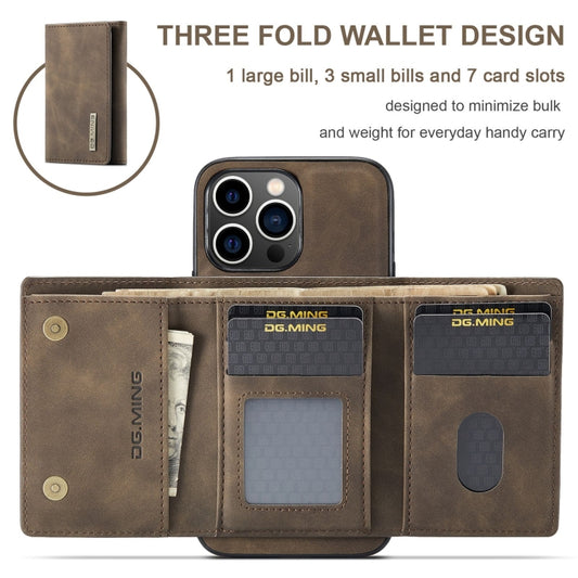 For iPhone 15 Pro Max DG.MING M1 Series 3-Fold Multi Card Wallet Leather Phone Case(Coffee) by DG.MING