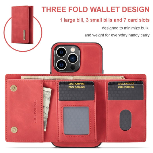 For iPhone 15 Pro Max DG.MING M1 Series 3-Fold Multi Card Wallet Leather Phone Case(Red) by DG.MING